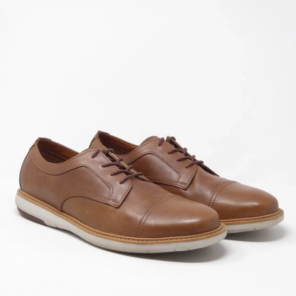 Clarks Mens Draper Cap Toe Oxford Shoes Tan Brown Leather Lace Up 13